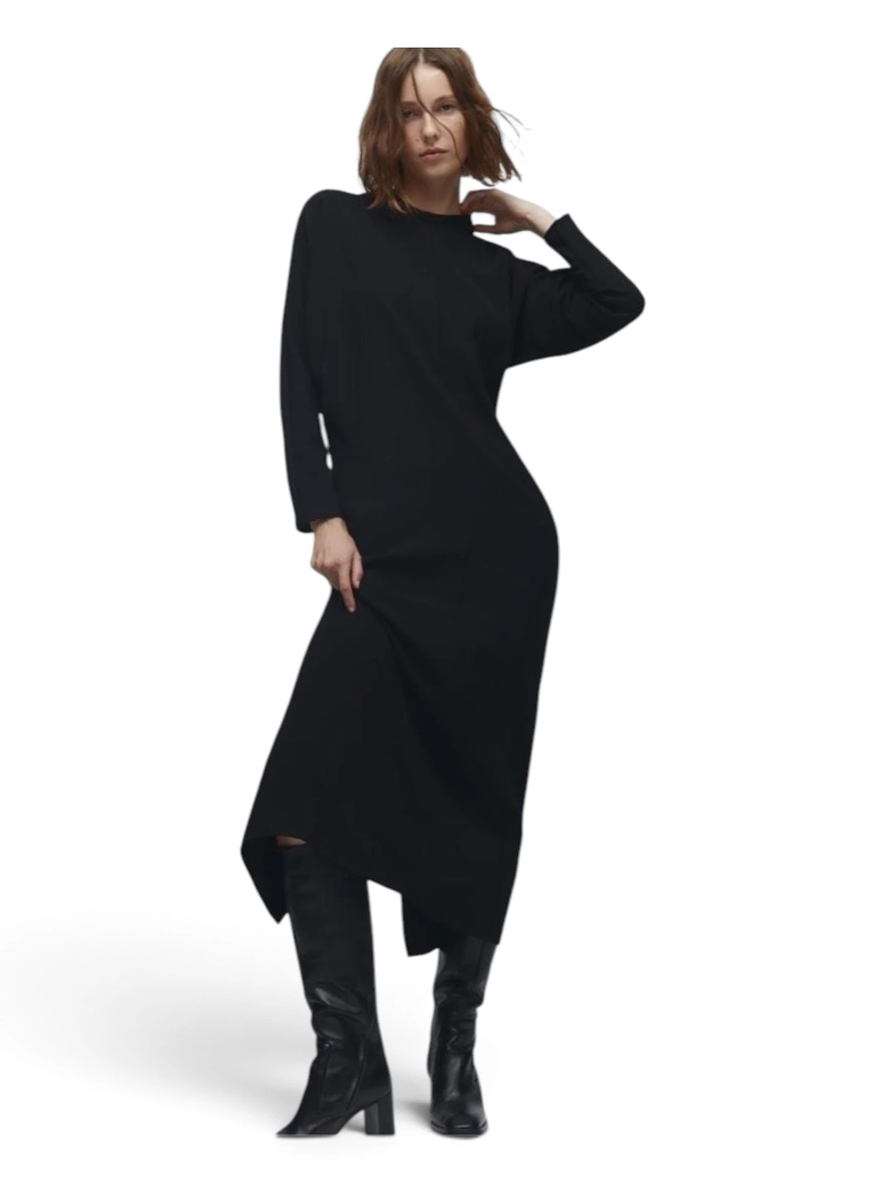 Zara Black Straight Maxi Dress Long Sleeve Womens Size Medium